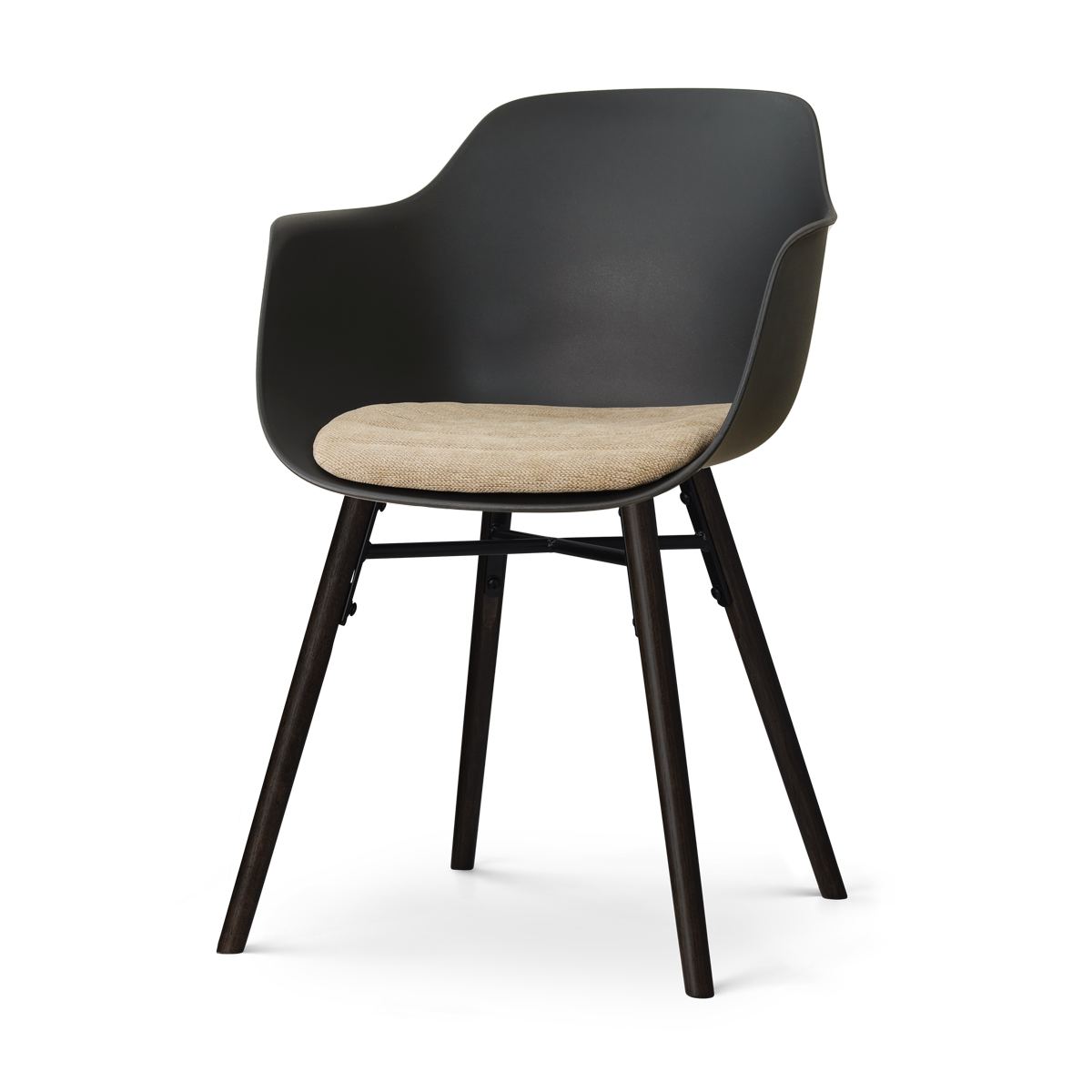 Nena-Liz eetkamerstoel zwart met nougatbruin zitkussen - zwart houten onderstel