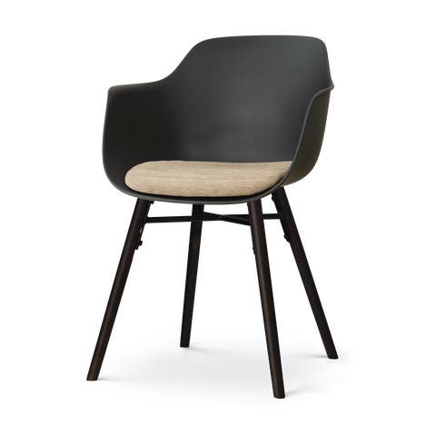 Nena-Liz eetkamerstoel zwart met nougatbruin zitkussen - zwart houten onderstel