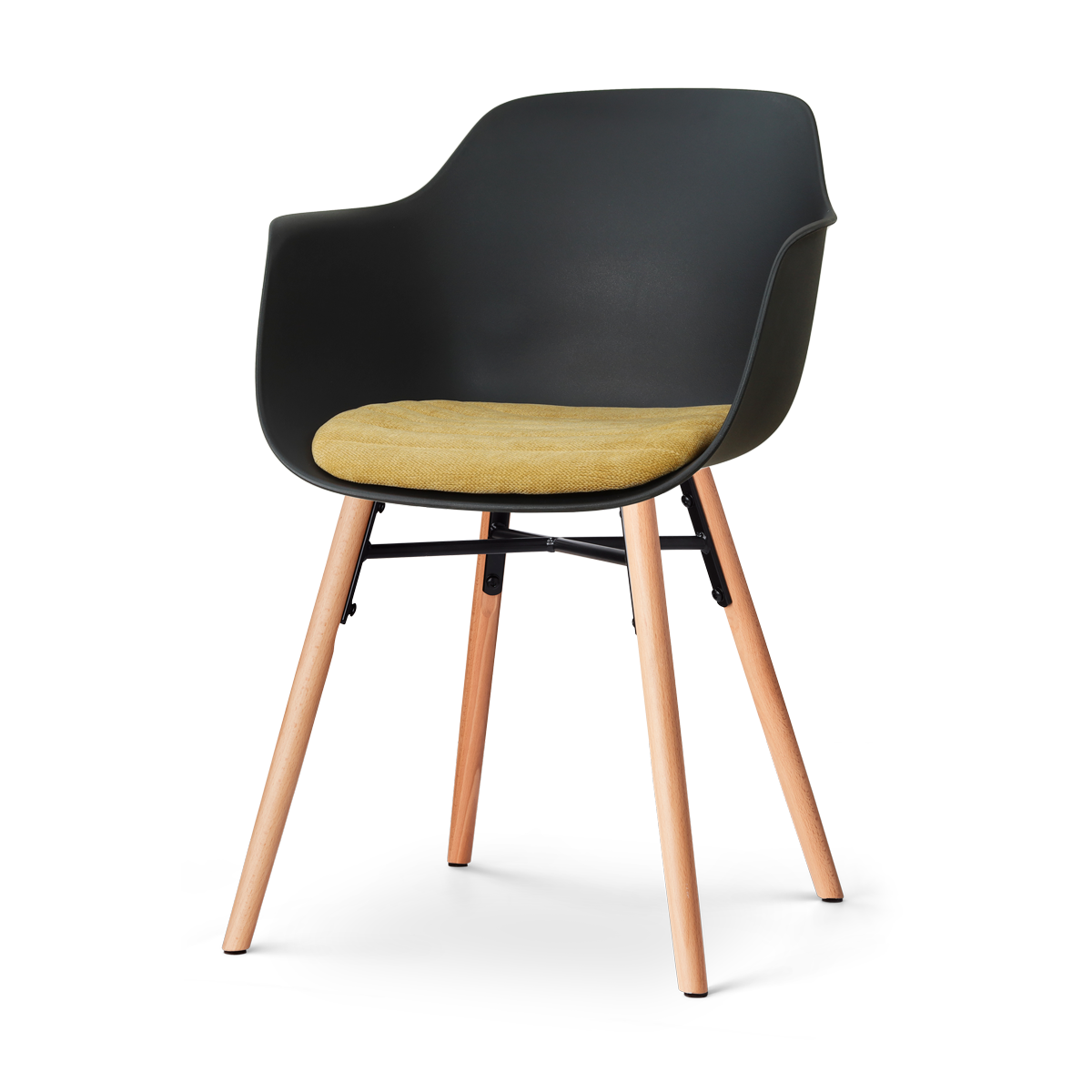 Nena-Liz eetkamerstoel zwart met warm oker zitkussen - houten onderstel