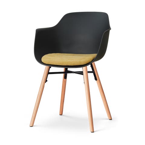 Nena-Liz eetkamerstoel zwart met warm oker zitkussen - houten onderstel