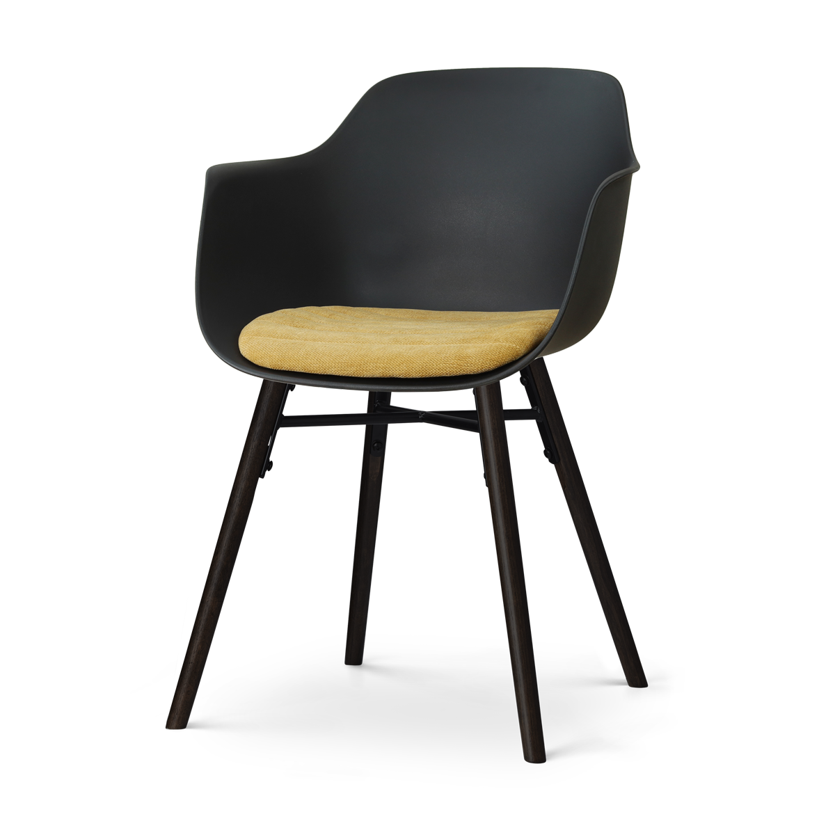 Nena-Liz eetkamerstoel zwart met warm oker zitkussen - zwart houten onderstel