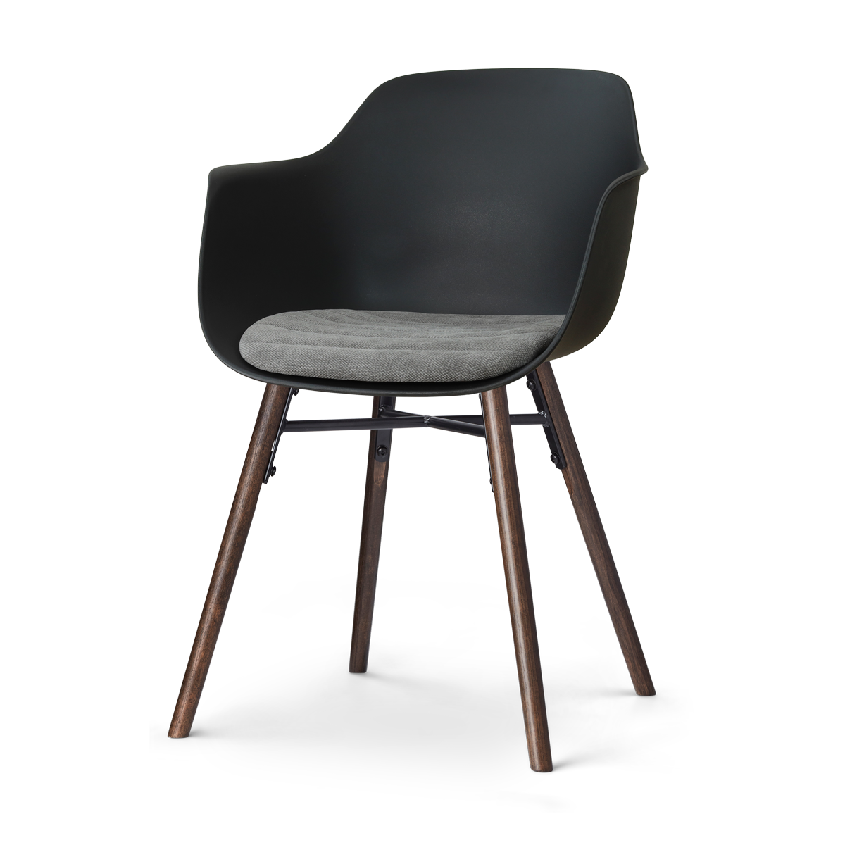Nena-Liz eetkamerstoel zwart met zeegrijs zitkussen - walnoot houten onderstel