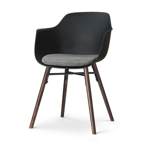 Nena-Liz eetkamerstoel zwart met zeegrijs zitkussen - walnoot houten onderstel