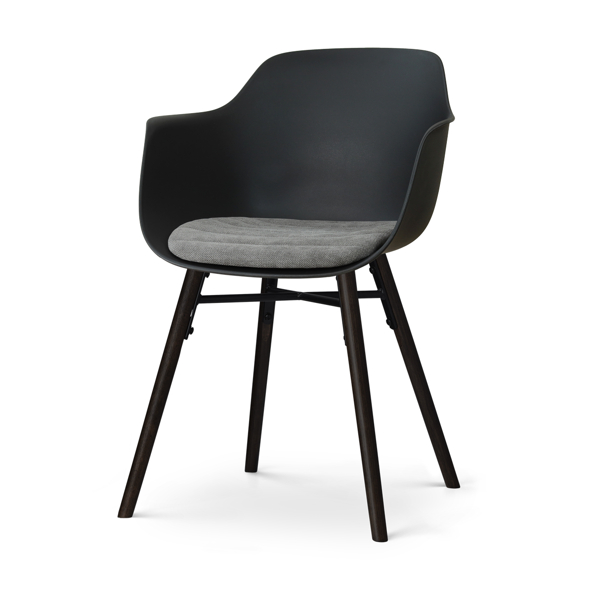 Nena-Liz eetkamerstoel zwart met zeegrijs zitkussen - zwart houten onderstel