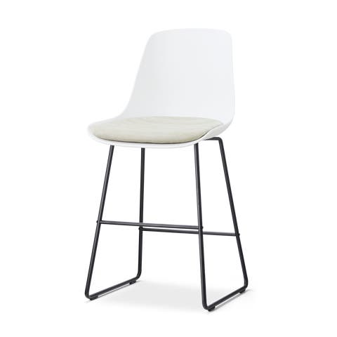 Nino-Liv barkruk wit met naturelbeige zitkussen - zwart onderstel - 65 cm