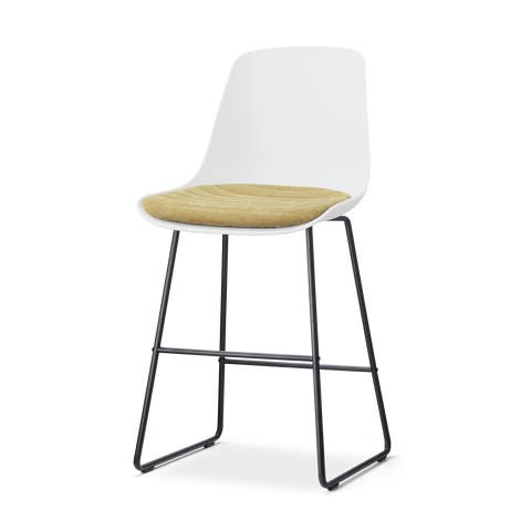 Nino-Liv barkruk wit met warm oker zitkussen - zwart onderstel - 65 cm