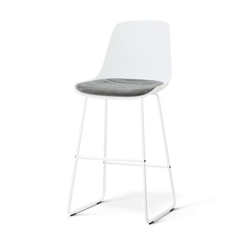 Nino-Liv barkruk wit met zeegrijs zitkussen - wit onderstel - 75 cm