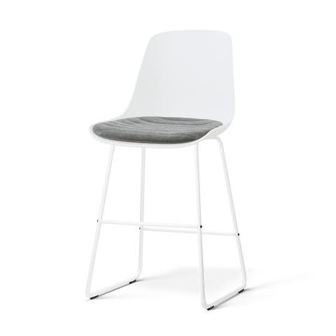 Nino-Liv barkruk wit met zeegrijs zitkussen - wit onderstel - 65 cm