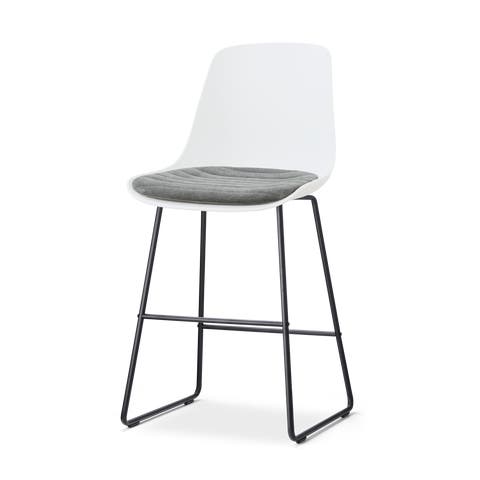 Nino-Liv barkruk wit met zeegrijs zitkussen - zwart onderstel - 65 cm