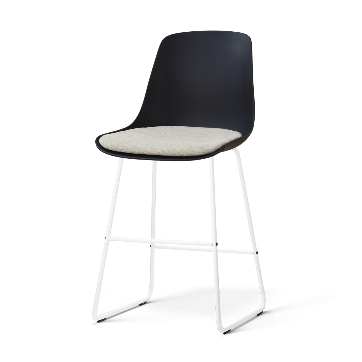 Nolon Nino-Liv barkruk zwart met naturelbeige zitkussen - wit onderstel - 65 cm