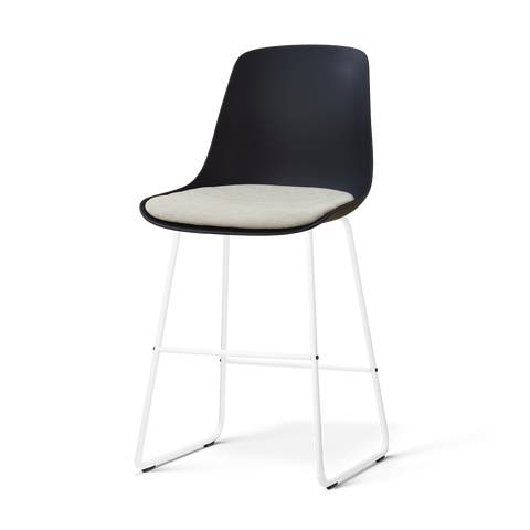 Nino-Liv barkruk zwart met naturelbeige zitkussen - wit onderstel - 65 cm