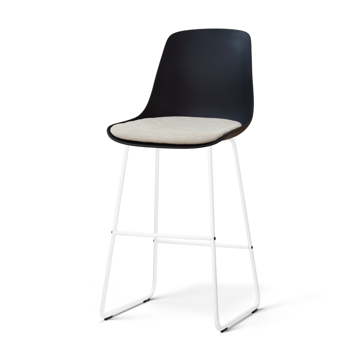 Nolon Nino-Liv barkruk zwart met naturelbeige zitkussen - wit onderstel - 75 cm