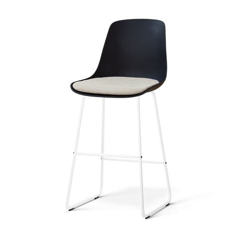 Nino-Liv barkruk zwart met naturelbeige zitkussen - wit onderstel - 75 cm