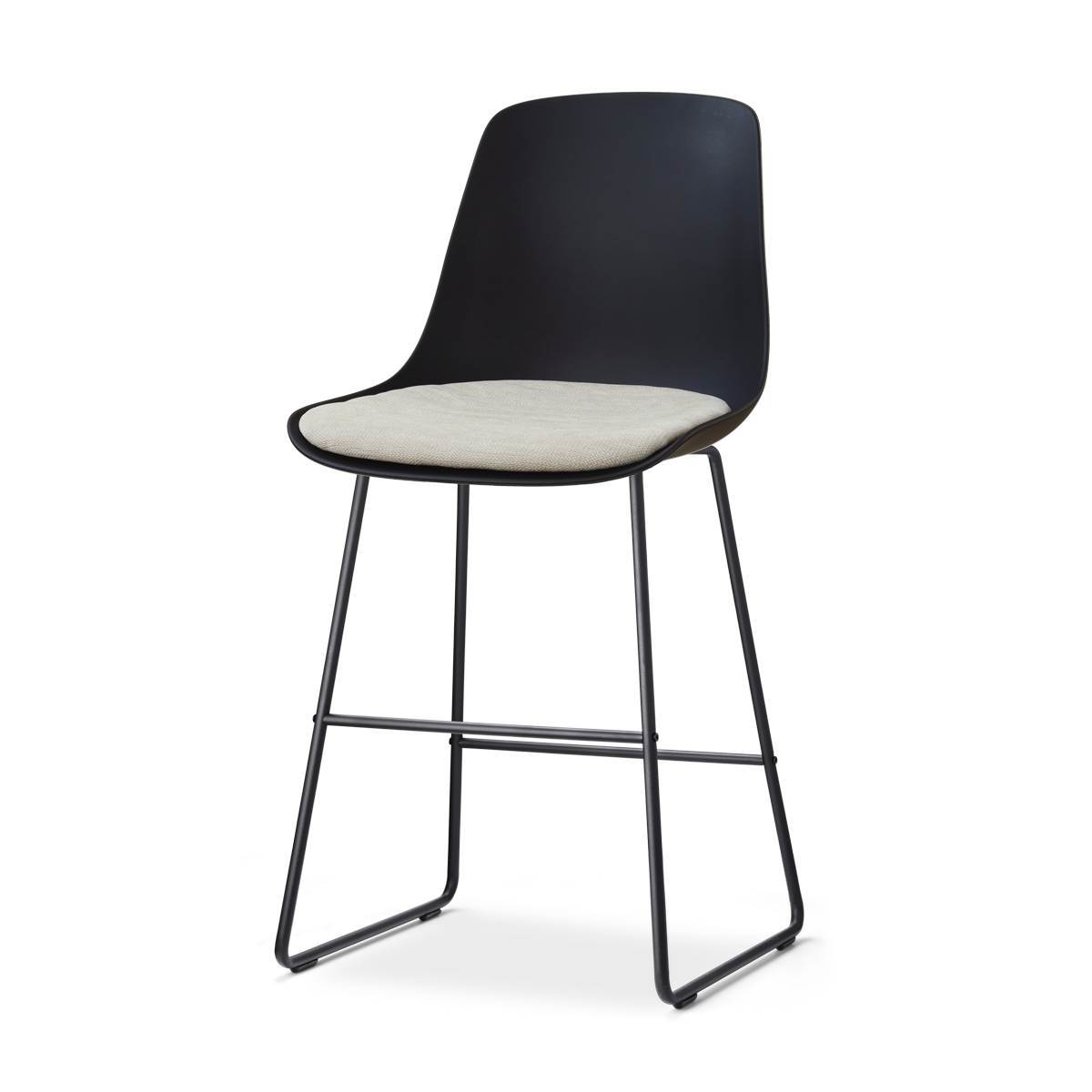 Nolon Nino-Liv barkruk zwart met naturelbeige zitkussen - zwart onderstel - 65 cm