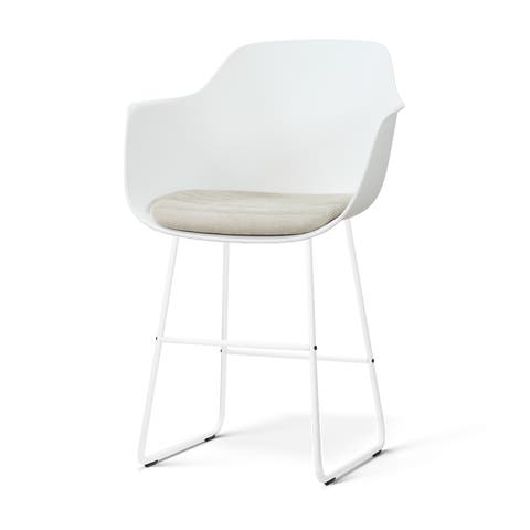 Nino-Liz barkruk wit met naturelbeige zitkussen - wit onderstel - 65 cm