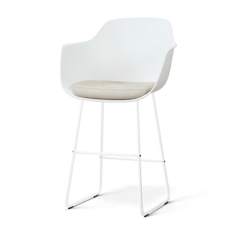 Nino-Liz barkruk wit met naturelbeige zitkussen - wit onderstel - 75 cm