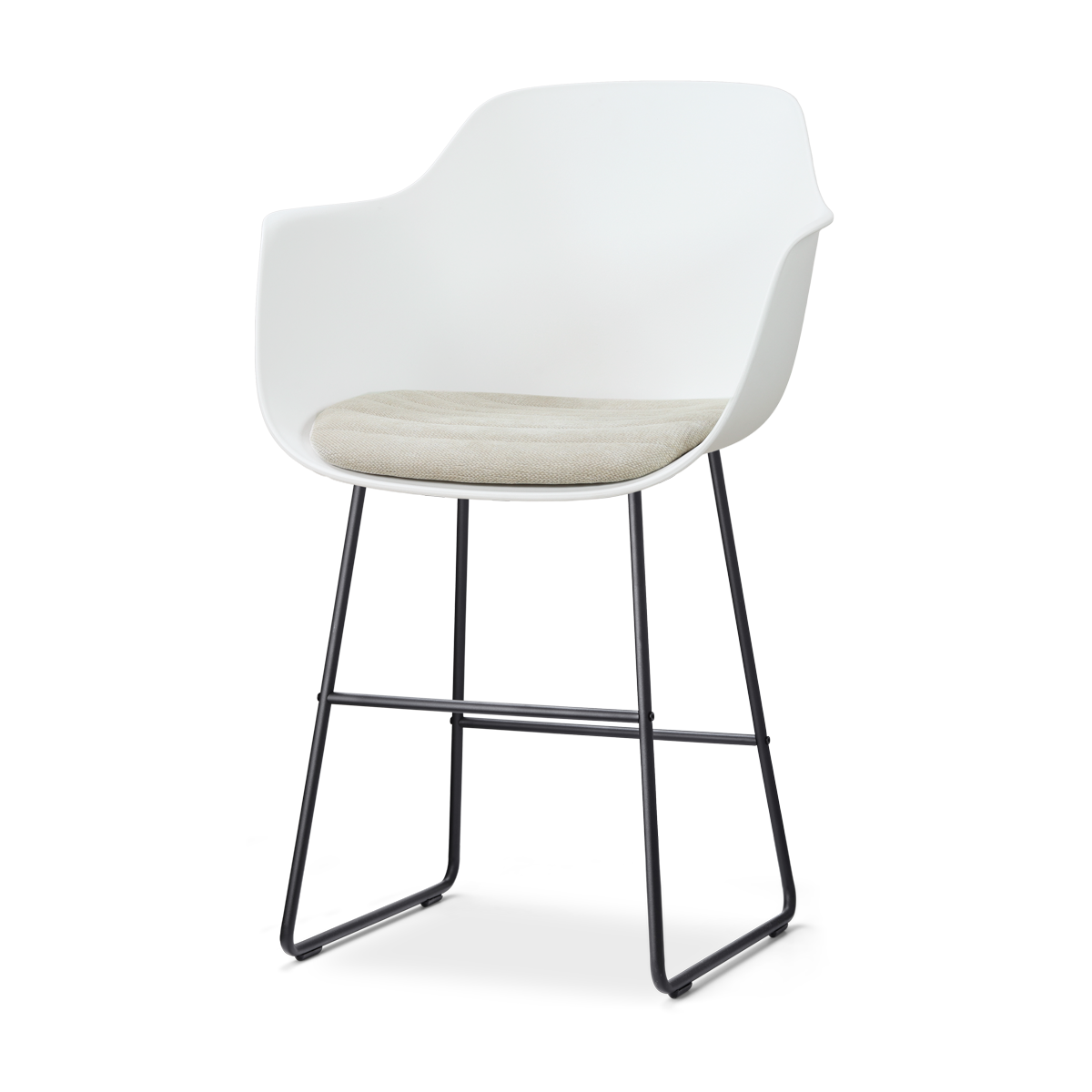 Nolon Nino-Liz barkruk wit met naturelbeige zitkussen - zwart onderstel - 65 cm