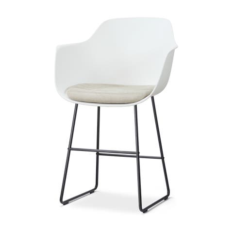 Nino-Liz barkruk wit met naturelbeige zitkussen - zwart onderstel - 65 cm