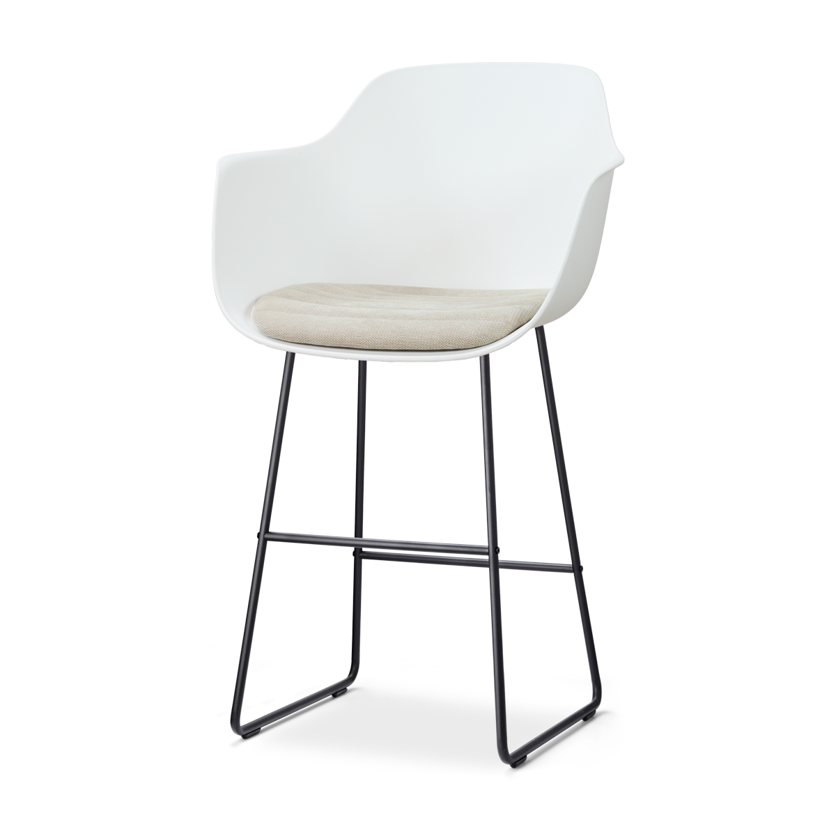 Nolon Nino-Liz barkruk wit met naturelbeige zitkussen - zwart onderstel - 75 cm