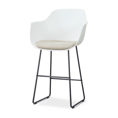 Nino-Liz barkruk wit met naturelbeige zitkussen - zwart onderstel - 75 cm