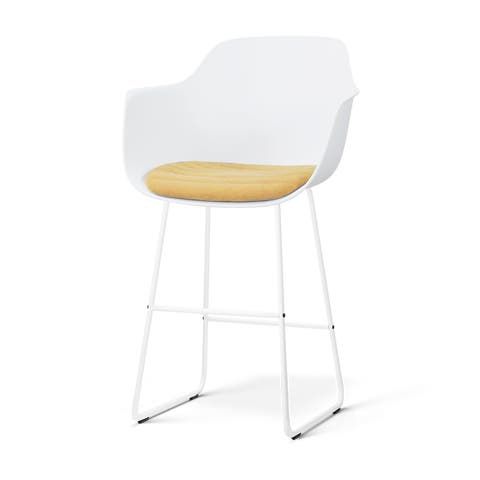 Nino-Liz barkruk wit met warm oker zitkussen - wit onderstel - 75 cm