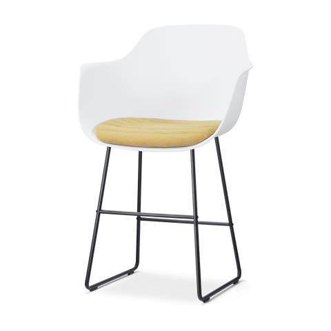 Nino-Liz barkruk wit met warm oker zitkussen - zwart onderstel - 65 cm