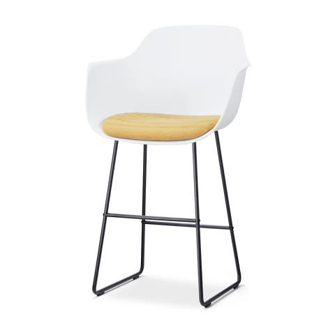 Nino-Liz barkruk wit met warm oker zitkussen - zwart onderstel - 75 cm