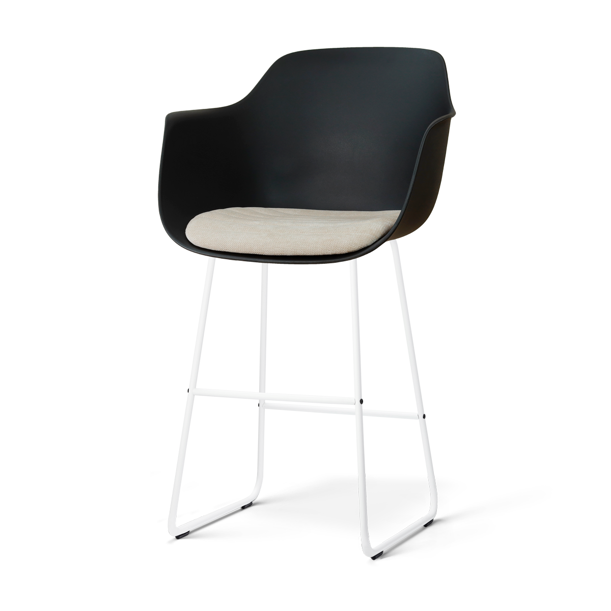 Nolon Nino-Liz barkruk zwart met naturelbeige zitkussen - wit onderstel - 75 cm