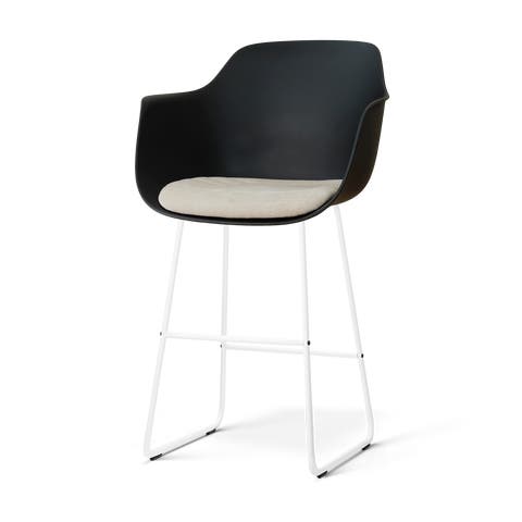 Nino-Liz barkruk zwart met naturelbeige zitkussen - wit onderstel - 75 cm