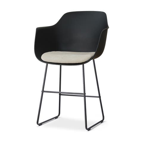 Nino-Liz barkruk zwart met naturelbeige zitkussen - zwart onderstel - 65 cm