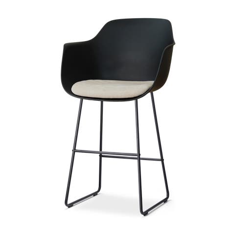 Nino-Liz barkruk zwart met naturelbeige zitkussen - zwart onderstel - 75 cm