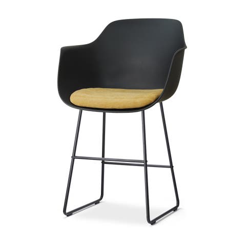 Nino-Liz barkruk zwart met warm oker zitkussen - zwart onderstel - 65 cm