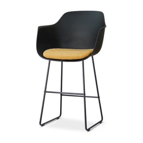 Nino-Liz barkruk zwart met warm oker zitkussen - zwart onderstel - 75 cm