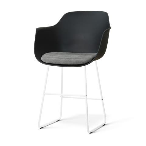 Nino-Liz barkruk zwart met zeegrijs zitkussen - wit onderstel - 65 cm