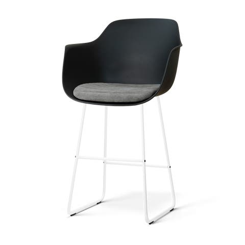 Nino-Liz barkruk zwart met zeegrijs zitkussen - wit onderstel - 75 cm
