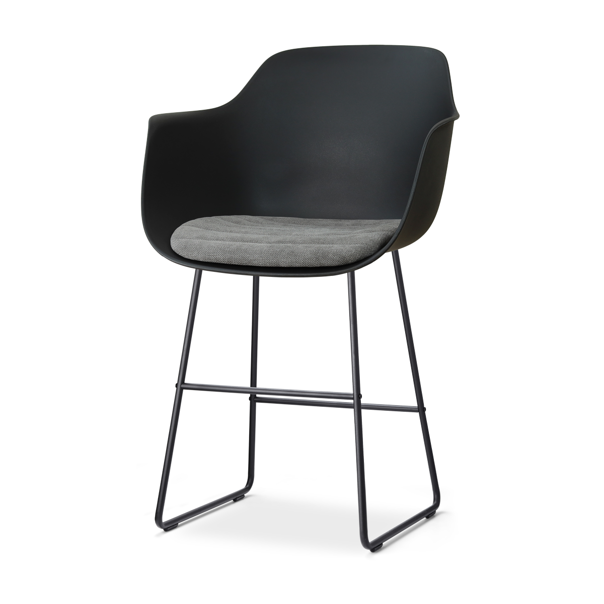 Nino-Liz barkruk zwart met zeegrijs zitkussen - zwart onderstel - 65 cm