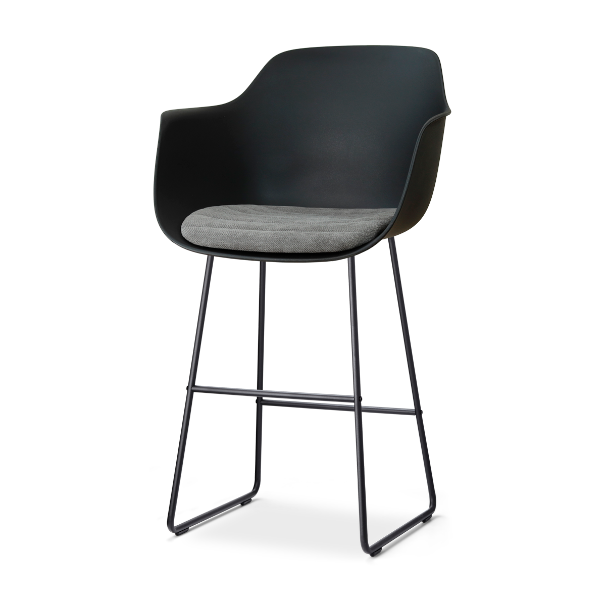 Nino-Liz barkruk zwart met zeegrijs zitkussen - zwart onderstel - 75 cm