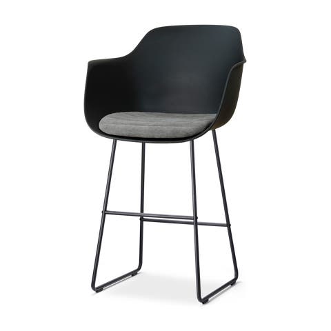 Nino-Liz barkruk zwart met zeegrijs zitkussen - zwart onderstel - 75 cm