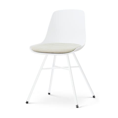 Noa-Liv eetkamerstoel wit met naturelbeige zitkussen - wit onderstel