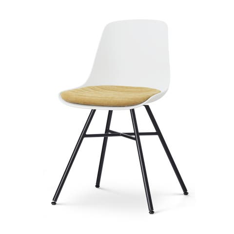 Noa-Liv eetkamerstoel wit met warm oker zitkussen - zwart onderstel