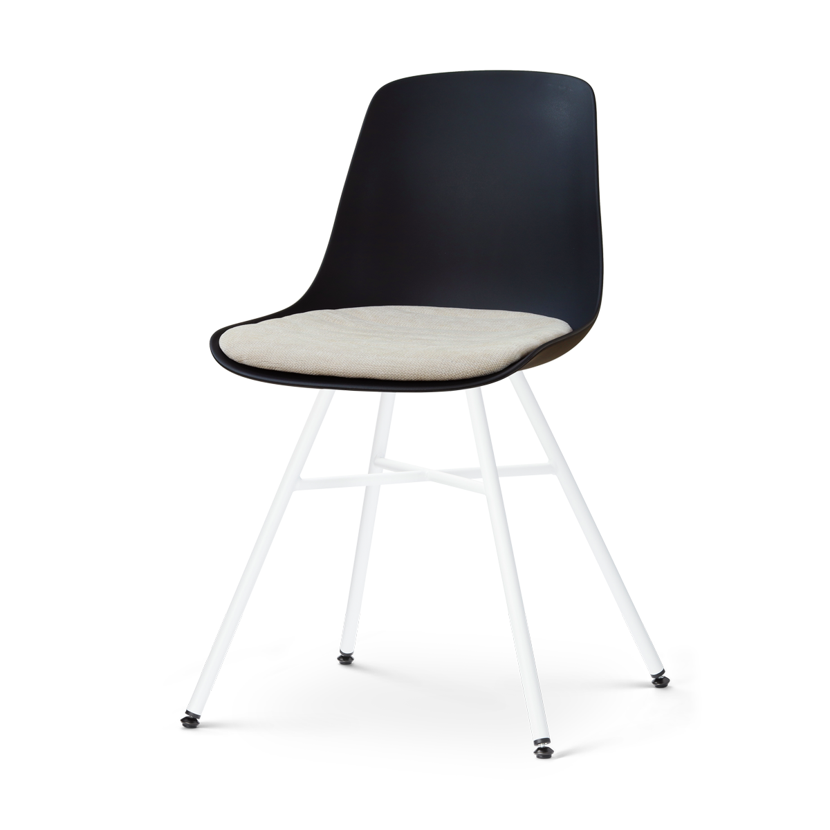 Nolon Noa-Liv eetkamerstoel zwart met naturelbeige zitkussen - wit onderstel