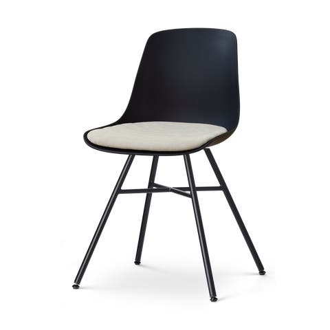 Noa-Liv eetkamerstoel zwart met naturelbeige zitkussen - zwart onderstel