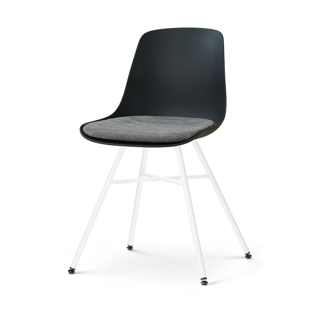 Noa-Liv eetkamerstoel zwart met zeegrijs zitkussen - wit onderstel