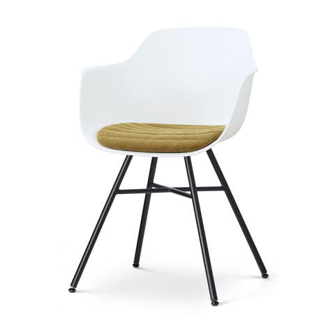 Noa-Liz eetkamerstoel wit met mosgroen zitkussen - zwart onderstel