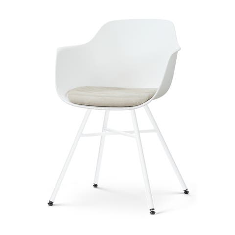 Noa-Liz eetkamerstoel wit met naturelbeige zitkussen - wit onderstel