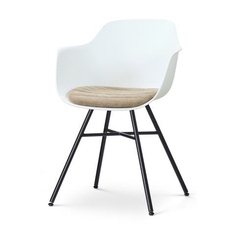 Noa-Liz eetkamerstoel wit met nougatbruin zitkussen - zwart onderstel