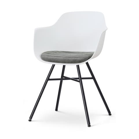 Noa-Liz eetkamerstoel wit met zeegrijs zitkussen - zwart onderstel