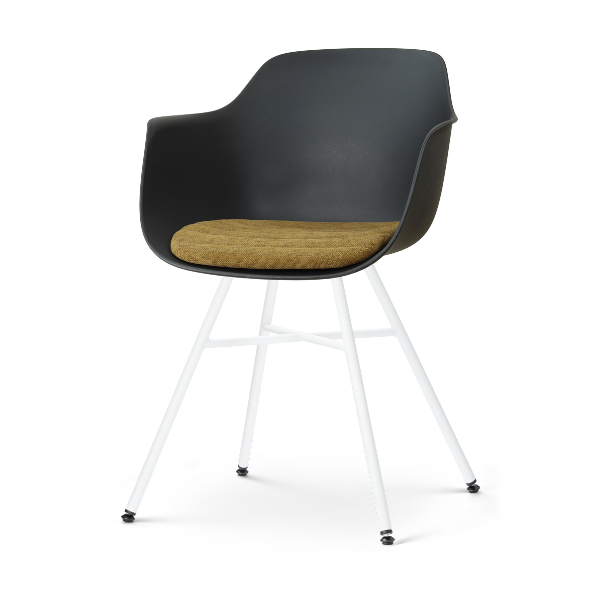 Noa-Liz eetkamerstoel zwart met mosgroen zitkussen - wit onderstel