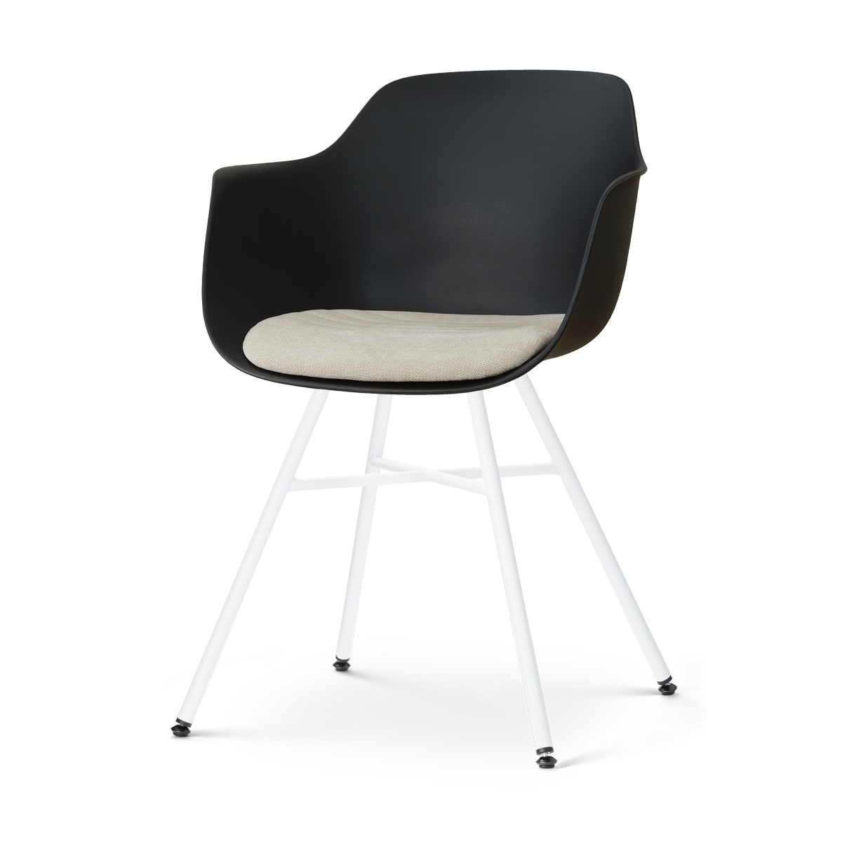 Noa-Liz eetkamerstoel zwart met naturelbeige zitkussen - wit onderstel