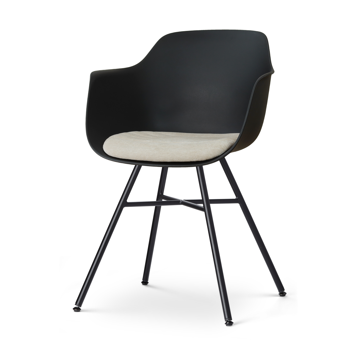 Noa-Liz eetkamerstoel zwart met naturelbeige zitkussen - zwart onderstel